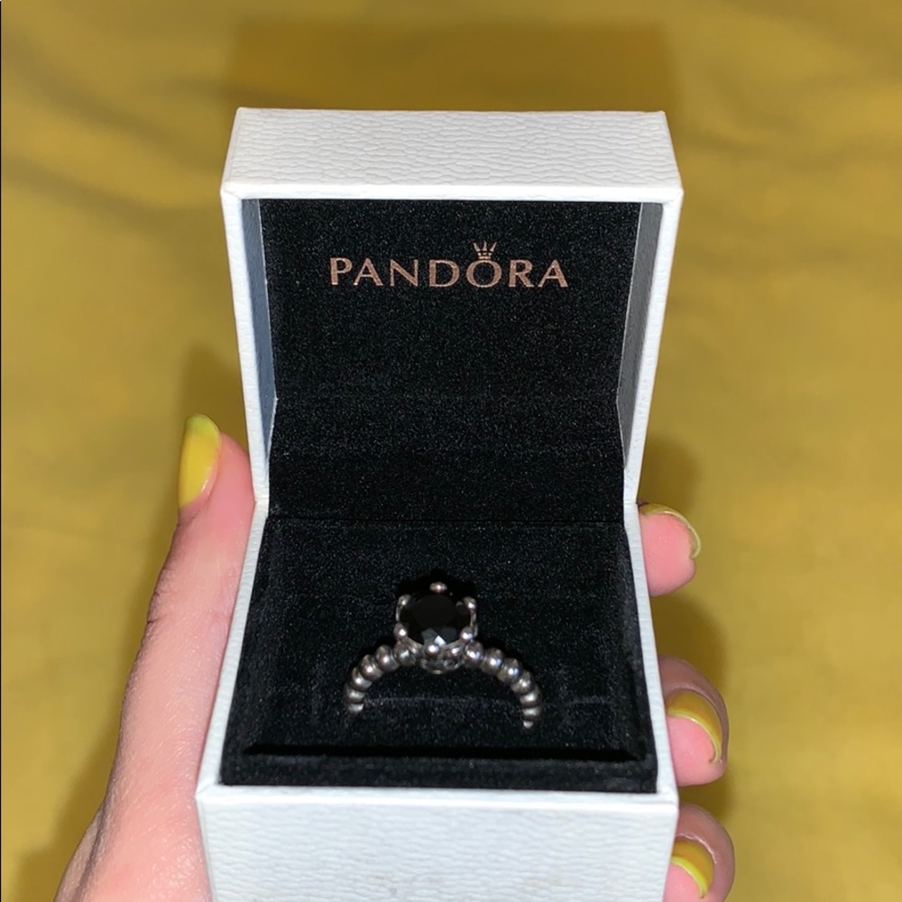Black Onyx and Sterling Silver Pandora ring